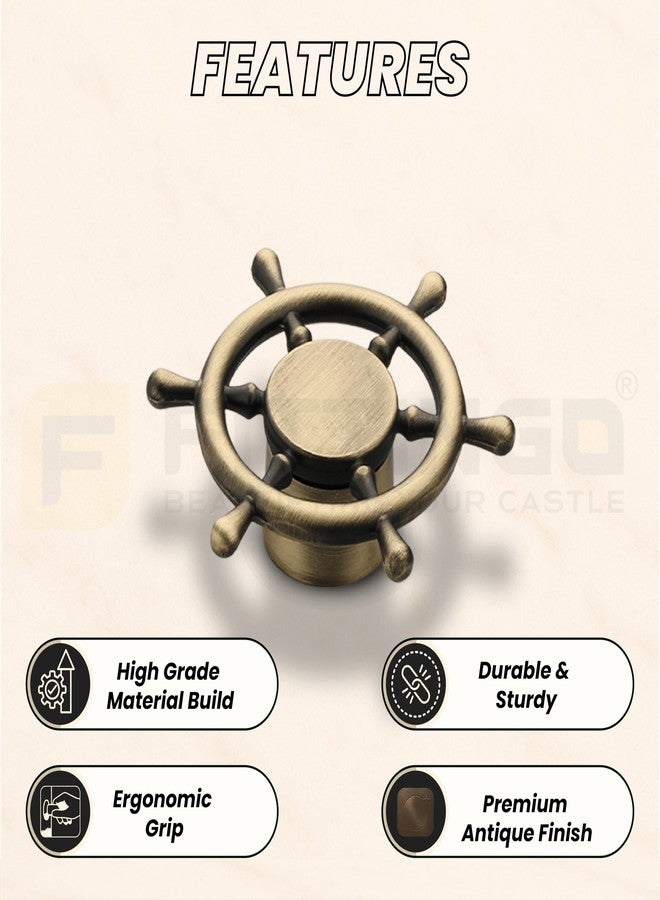FITTINGO Ship Wheel Design Knob for Drawer/Door Knob/Drawer Knobs/Decorative Knobs and Pulls/Zinc Alloy (Antique Finish) Pack of 4 - Image 3